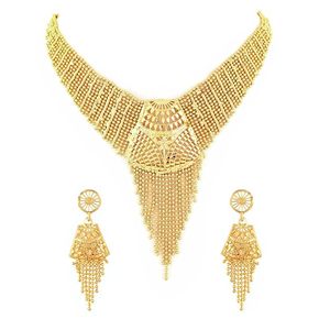 Parure Collier et Boucles d'Oreilles en Alliage Plaqué Or pour Femme, Style Vintage avec Pompon, Bijoux de Mariage, Strass en Cristal, Imitation Perle, Rani Haar - Product Image 1
