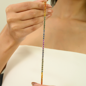 Elegant Gift For Women Trendy Design Colorful Multi Sapphire Gemstone K14 Real Yellow <b>Gold</b> Stacked Tennis Bracelet For Unisex - Product Image 4