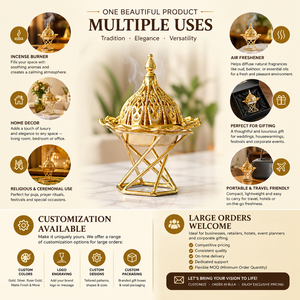 Solid Brass Arabic <b>Oud</b> <b>Burner</b> Luxury Bakhoor Incense Holder Decorative Home Hotel Decor Fragrance Accent for Interior Styling - Product Image 5