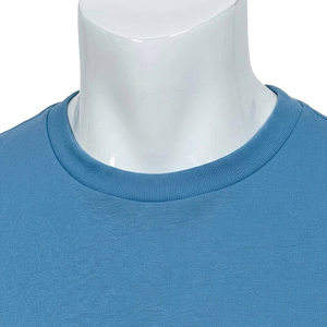 Camiseta de Manga Corta Azul Sólido para Hombre, Cuello Redondo, Corte Regular, Tejido de Punto Informal, 100% Algodón Jersey - Product Image 4