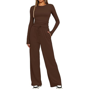 Ensemble de vêtements de détente d'été de bonne qualité, chemises à manches longues ajustées et pantalons amples à jambes larges - Product Image 6