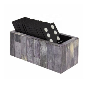 Jeu de dominos en os de haute qualité, étui artisanal, contenant des dominos en os patiné avec incrustations et support, fabriqué en os artisanal - Product Image 3