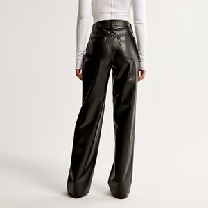 Pantalones de Lona Verde Personalizados con Detalles en Cuero para Mujer, Nuevo Diseño, Estilo Urbano, Corte Regular, Casual, para Invierno, con Logotipo, Frente Plano, Cintura Media - Product Image 3