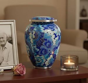 Blue Floral Ceramic Urn Teardrop Shape Classical Style Airtight Pet Casket - Product Image 2
