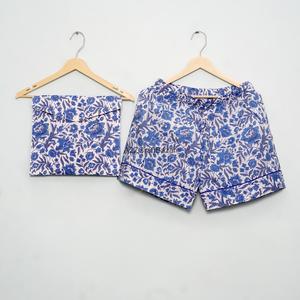 Ensemble de pyjama décontracté pour femmes en coton à col en V avec cordon de serrage, doux, respirant, séchage rapide, manches courtes, avec poche sur le haut, sexy, été - Product Image 2