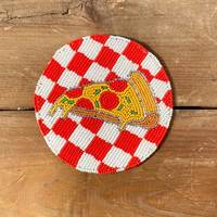 Sous-verre brodé contemporain en perles, motif pizza, protège-table artistique, tapis à boisson faits main, écologiques et réutilisables