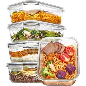 Lot de 5 récipients en verre de 35 oz pour la préparation des repas avec couvercles hermétiques, ensemble de rangement alimentaire écologique réutilisable, compatible four - Product Image 1