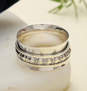 925 Sterling <b>Silver</b> Meditation Spinner Band <b>Ring</b> Handmade Hammered Wide Fidget <b>Ring</b> Rotating Anxiety Relief Spinner <b>Ring</b> for <b>Men</b> - Product Image 2