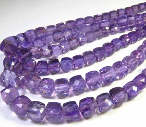 Perles d'améthyste rose naturelle de haute qualité, forme carrée, 16 pouces, perles cubiques à facettes avec trou central, 6-8 mm, pour bijoux fantaisie en améthyste - Product Image 1
