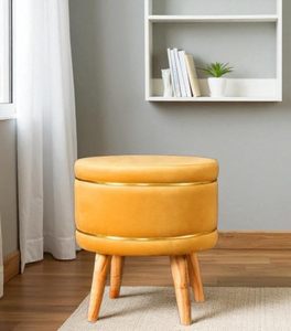 Pouf ottoman pour salon, repose-pieds |   Petit pouf en velours |   Pieds en bois massif |   Repose-pieds moelleux pour la maison, la chambre à coucher - Product Image 1