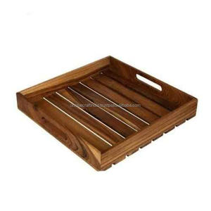 Bandeja de madera con incrustaciones geométricas de nuevo diseño | Patrón hexagonal artesanal para servir a la moda y exhibir en el hogar | Calidad Premium - Product Image 4