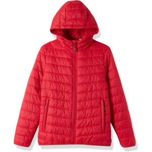 Veste matelassée à capuche rouge pour femme, manches longues, fermeture éclair, rembourrage en polyester, vêtements d'hiver - Product Image 3