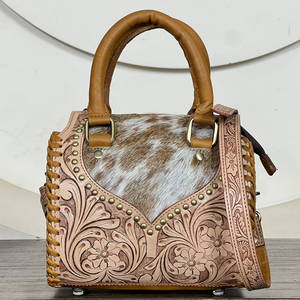 Latest Design Factory Direct <b>Tooled</b> Cowhide <b>Leather</b> Western Speedy Bag Floral Handcrafted Lady Women's Shoulder Speedy Handbags - Product Image 2