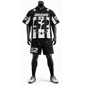 ชุดกางเกงขาสั้นเสื้อเจอร์ซีย์อเมริกันฟุตบอลขายดี เป็นมิตรกับสิ่งแวดล้อม ระบายอากาศได้ดี ดีไซน์ 2 in 1 ผลิตจากโพลีเอสเตอร์ 100% ชุดกีฬาสำหรับทุกเพศ - Product Image 1