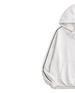 Sweat à capuche blanc pour homme avec manches à rayures contrastées, streetwear décontracté, sweat à capuche en molleton de coton, logo personnalisé, vente en gros - Product Image 3