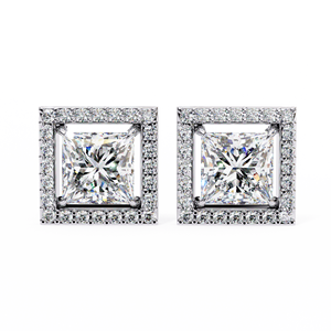 Princess Cut <b>Square</b> Halo <b>Diamond</b> Stud <b>Earrings</b> 1.68ctw VVS DEF CVD Lab <b>Diamond</b> 14K Solid White Gold Posts for Women - Product Image 1