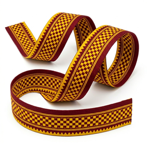 31mm Maroon Yellow Jacquard <b>Ribbon</b> Wholesale for Fashion Accessories Home Decor Upholstery Curtain Design and Craft Supplies - Product Image 2