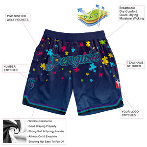 Custom <b>Puzzle</b> Print Mesh Basketball Shorts Men Streetwear Blue Gym Shorts Breathable Sublimation Athletic Training Shorts Bulk - Product Image 2