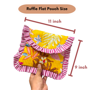 Pochette artisanale indienne imprimée au bloc, en coton matelassé avec bordure à volants, sac à cosmétiques écologique, imprimé tigre, durable, taille 11" x 9" - Product Image 5