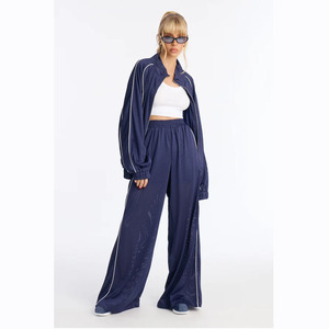 Women Plus Size Navy Blue Tracksuit 2 Piece Set Full Sleeve Turtleneck <b>Zipper</b> <b>Jacket</b> and Pants Casual Sportswear Solid Color - Product Image 6