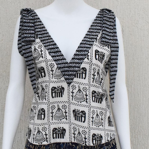 Top de algodón con cuello en V y estampado a mano |   Camiseta sin mangas de verano con estampado de elefantes (100% algodón viscosa) - Product Image 3