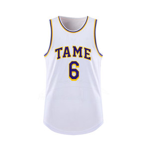 Maillot de basket-ball unisexe personnalisé, imprimé par sublimation, tissu en maille respirant / blanc, logo brodé personnalisé sur le devant, sans manches - Product Image 2