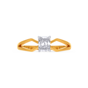 Bague de fiançailles de luxe en or jaune 18 carats avec diamant solitaire taille princesse pour femme, bague de mariage moderne à bande géométrique ouverte - Product Image 3