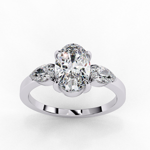 Oval Cut <b>Diamond</b> Engagement <b>Ring</b> with Marquise Side Stones | Luxury Three-Stone <b>Diamond</b> <b>Ring</b> - Product Image 3