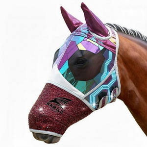 Masque anti-mouches pour chevaux, doux, extensible, protection UV, confortable, avec oreilles, respirant, élastique, avec couvre-yeux en maille - Product Image 4