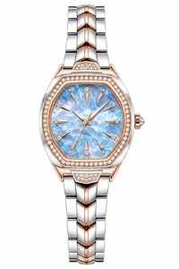 Reloj de lujo de acero inoxidable para mujer con diamantes y esfera azul, caja poligonal, reloj analógico de cuarzo - Product Image 1
