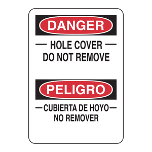 Panneau de signalisation bilingue Danger Hole Cover Sign rouge et blanc réfléchissant pour la sécurité des chantiers Brady - Product Image 1