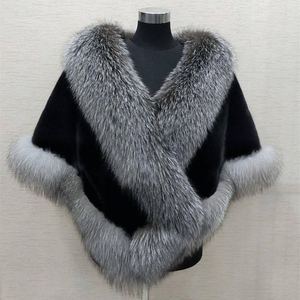 Poncho châle de luxe pour femme 100 % laine, sans manches, chaud, respirant, pull décontracté, couleur unie avec bordure en fourrure, vêtement d'extérieur pour l'hiver - Product Image 5