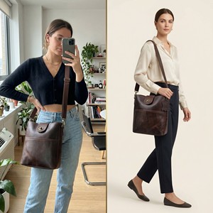 Women's Stylish Vintage Genuine Leather Clutch Adjustable Shoulder Strap Zipper Closure Durable Lightweight 3L+ - Product Image 2