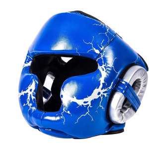Protège-tête de boxe en cuir PU bleu avec motif craquelé, équipement de protection pour adultes unisexe, fermeture auto-agrippante - Product Image 5