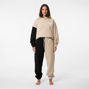 Conjunto Deportivo de Dos Tonos para Mujer, en Felpa de Algodón Grueso, Sudadera Oversize con Hombros Caídos y Pantalones Jogger con Cordón Ajustable - Product Image 1