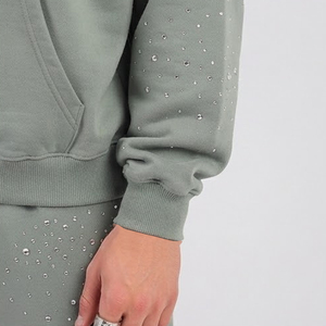 Ensembles de survêtements vintage d'hiver de haute qualité, imprimés, avec strass, personnalisés, effet délavé à l'acide, comprenant un sweat à capuche et un pantalon de survêtement - Product Image 3