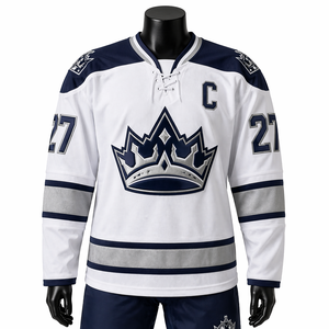 เสื้อฮอกกี้น้ำแข็งแบบกำหนดเอง ชุดทีมโปรสำหรับผู้ชาย สีขาวฟรอสต์ ปักลายทวิลล์ ระบายอากาศได้ดี ผลิตจากโพลีเอสเตอร์ เสื้อแข่งขัน - Product Image 3