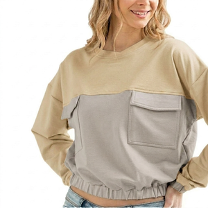 Sweat-shirt à col rond surdimensionné de qualité supérieure avec poches, épaules tombantes, manches longues, en coton tricoté, pour l'automne - Product Image 6
