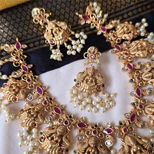 Nova Mart 24K Gold Plated Diamond Short Regular Necklace with Oxidized Polish Finish Casual Style for Wedding - Product Image 2