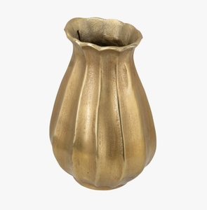 Vase à fleurs en métal doré - Vase décoratif festonné et cannelé pour la décoration moderne de la maison, centre de table, étagère de salon - Product Image 1