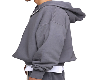 Sweat-shirt à capuche surdimensionné pour homme, fermeture éclair quart de tour, gris uni, en polaire, coupe classique, pour l'automne - Product Image 4