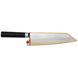 Cuchillos de chef Kiritsuke de doble núcleo de 8 pulgadas, estilo Damasco, de acero inoxidable, para cocina asiática, con mango negro y funda de madera. - Product Image 1