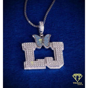 Custom LJ Butterfly Initial Pendant Necklace <b>Iced</b> <b>Out</b> Micro Pave Cubic Zirconia Hip Hop Jewelry with Box <b>Chain</b> for Men Women - Product Image 3