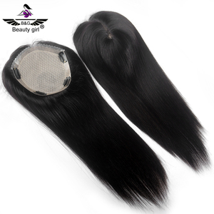 Alopecia supporto naturale europeo capelli umani pelle intorno con Clip in mano legata in seta Topper Topper in seta Top toupet per le donne bianche - Product Image 6