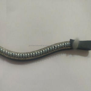 Bande de sourcils de designer faite à la main en cuir véritable de haute qualité avec de belles perles et des cristaux bande de sourcils bling pour bride - Product Image 4