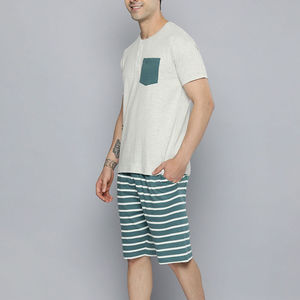 เสื้อยืดและกางเกงขาสั้นผ้าเทอร์รี่คอตตอน 100% ทรงลำลองสำหรับผู้ชาย แบบปกติ  ออกแบบเองได้ มีกระเป๋าและแถบสีพื้น - Product Image 2