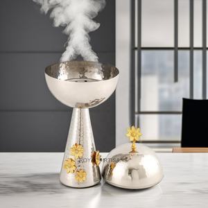 Quemador Bakhoor de acero inoxidable hecho a mano para la decoración de la Mesa del hogar Ramadán Mubkhar Quemador Bakhoor de metal aromático con tapa - Product Image 3