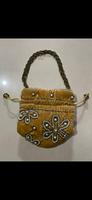 Sac Potli en Velours Perlé pour Femme, Pochette Brodé avec Poignée Tressée, Cordon de Serrage, Doublure en Coton, Sac de Soirée Décoratif