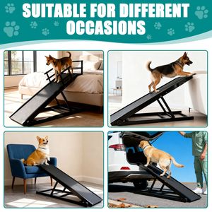 Rampa Plegable de Madera para Perros con Tapete de Goma Antideslizante y 3 Barandas Laterales de Seguridad Extraíbles para Sofá o Cama - Camas y Accesorios para Mascotas - Product Image 2