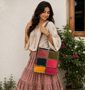 Nuevo Bolso Bandolera Elegante, Bolso de Mano con Parches de Cuero de Gamuza, Bolso Multiusos para Mujer - Product Image 1